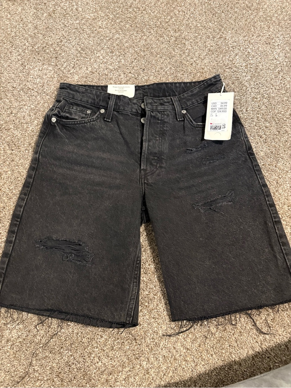 H&M Black Distressed Women's Bermuda Shorts